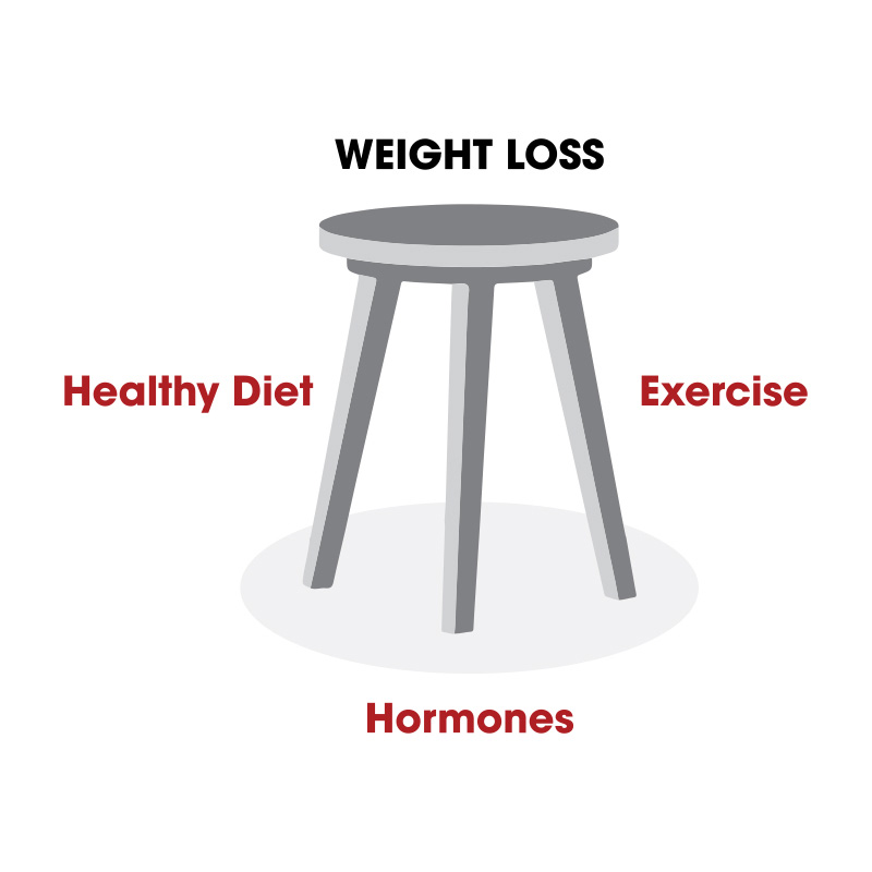 Weight loss diet, exercise, hormone graphic