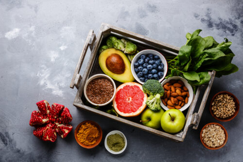 antioxidants-and-hormonal-health-fruit-vegetable-seeds-cereals-leafy-vegetable-on-gray-background antioxidants-and-hormonal-health-fruit-vegetable-seeds-cereals-leafy-vegetable-on-gray-background